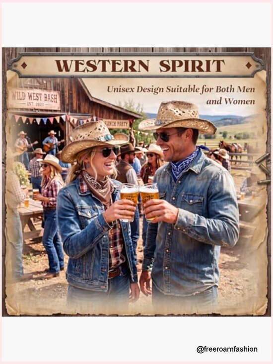 Straw Cowboy Hat Set with 4 Bands 4 Bandanas Sunglasses main image 7